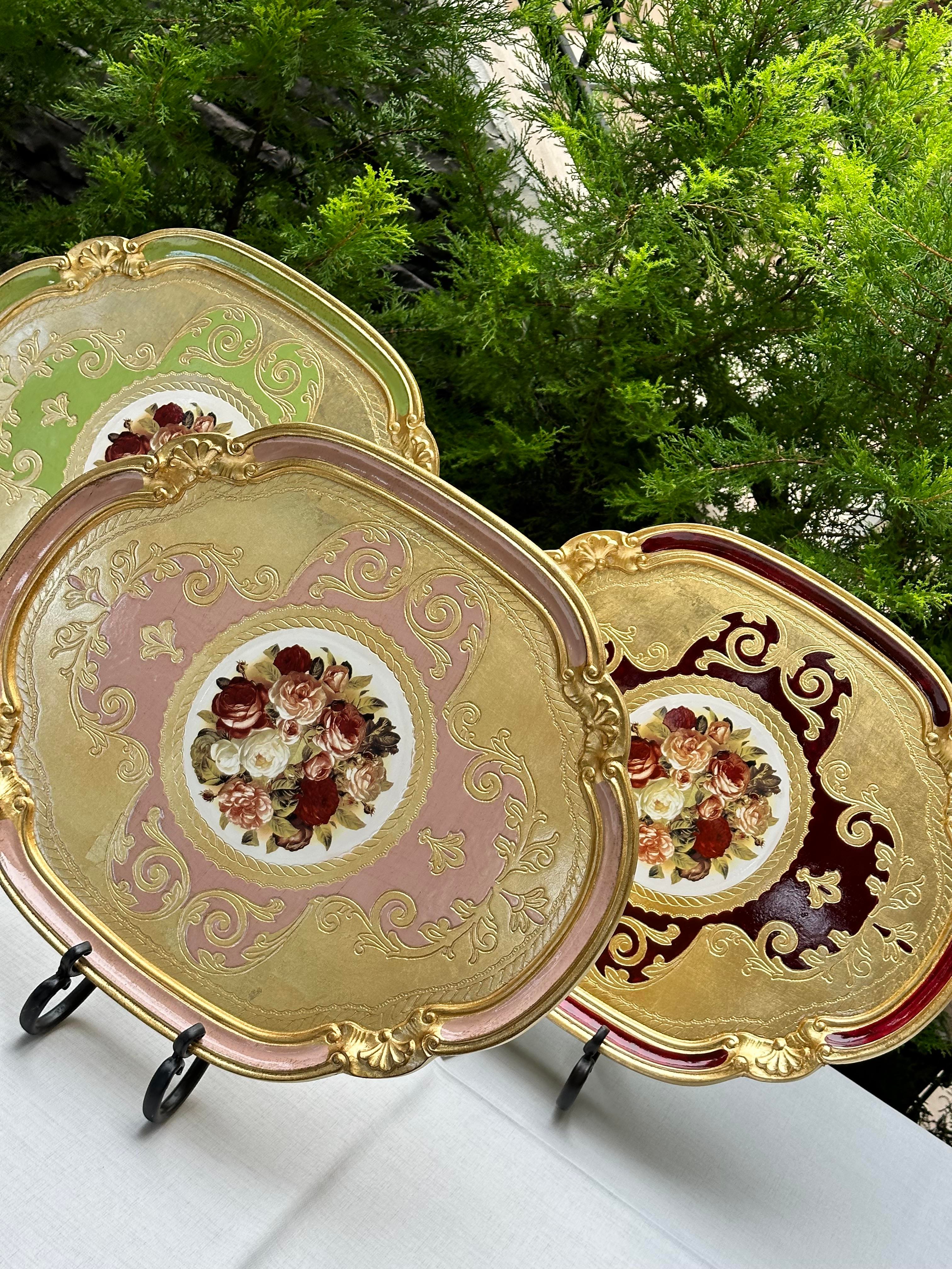 Oval El Boyaması Gül Buketi 51x41 cm İtalyan Gül Ağacı Tepsi