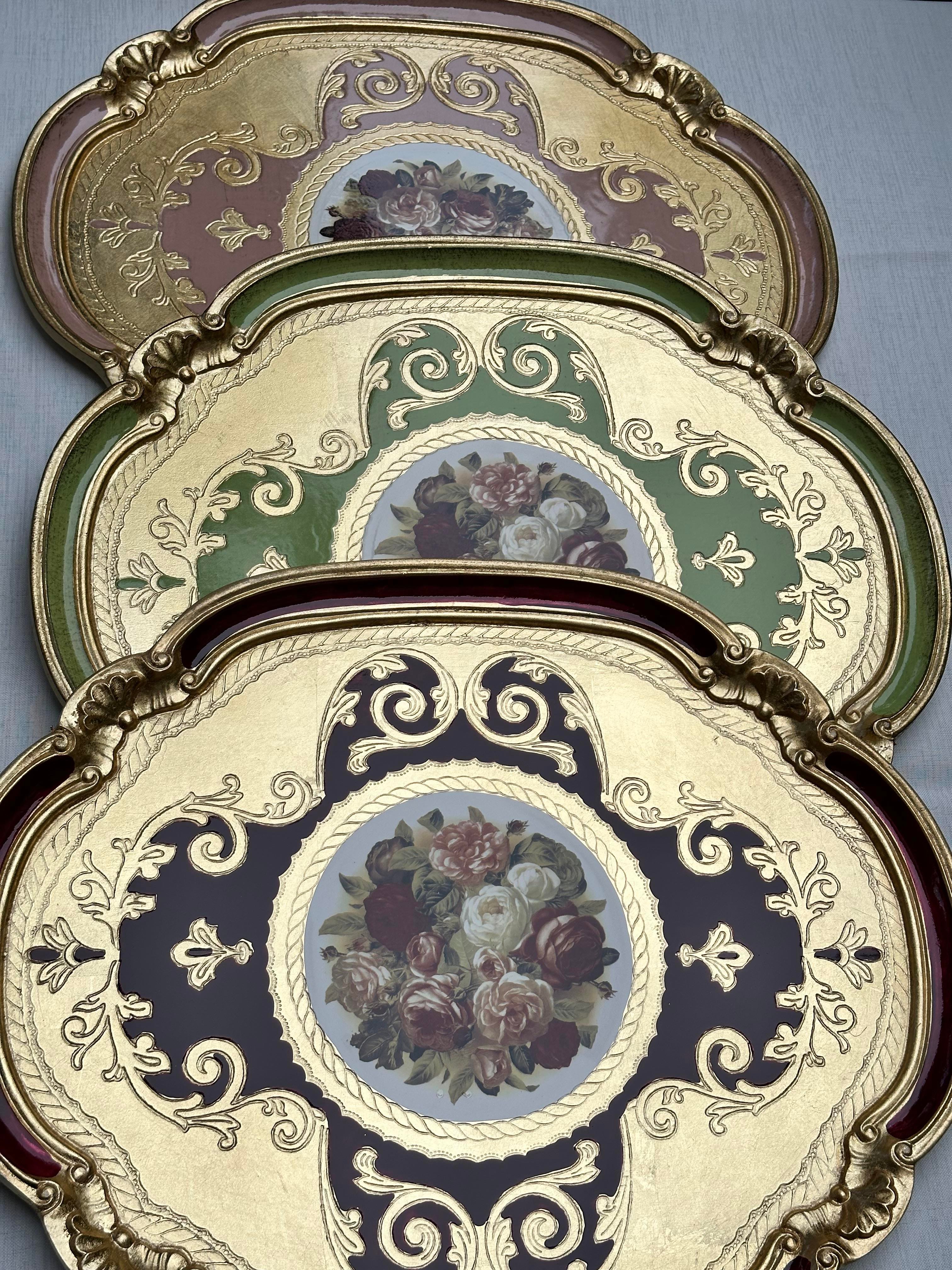Oval El Boyaması Gül Buketi 51x41 cm İtalyan Gül Ağacı Tepsi
