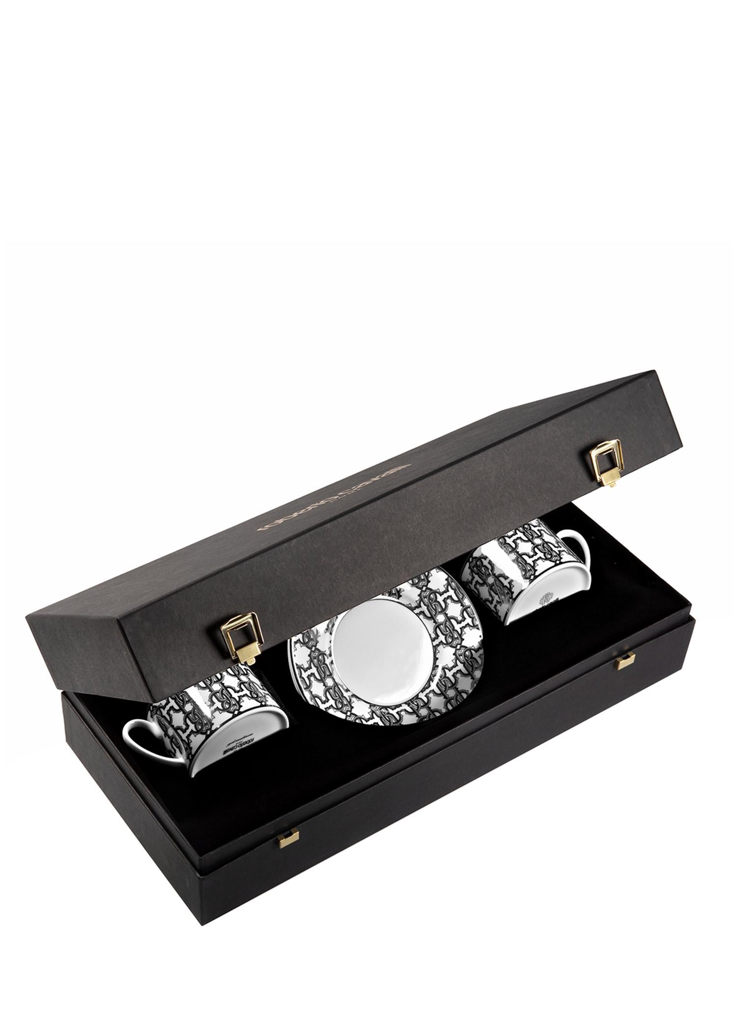 ROBERTO CAVALLI MONOGRAM BLACK - 2 KISILIK KAHVE/CAY FINCAN VE TABAGI, 0,22 L, 4 PARCA
