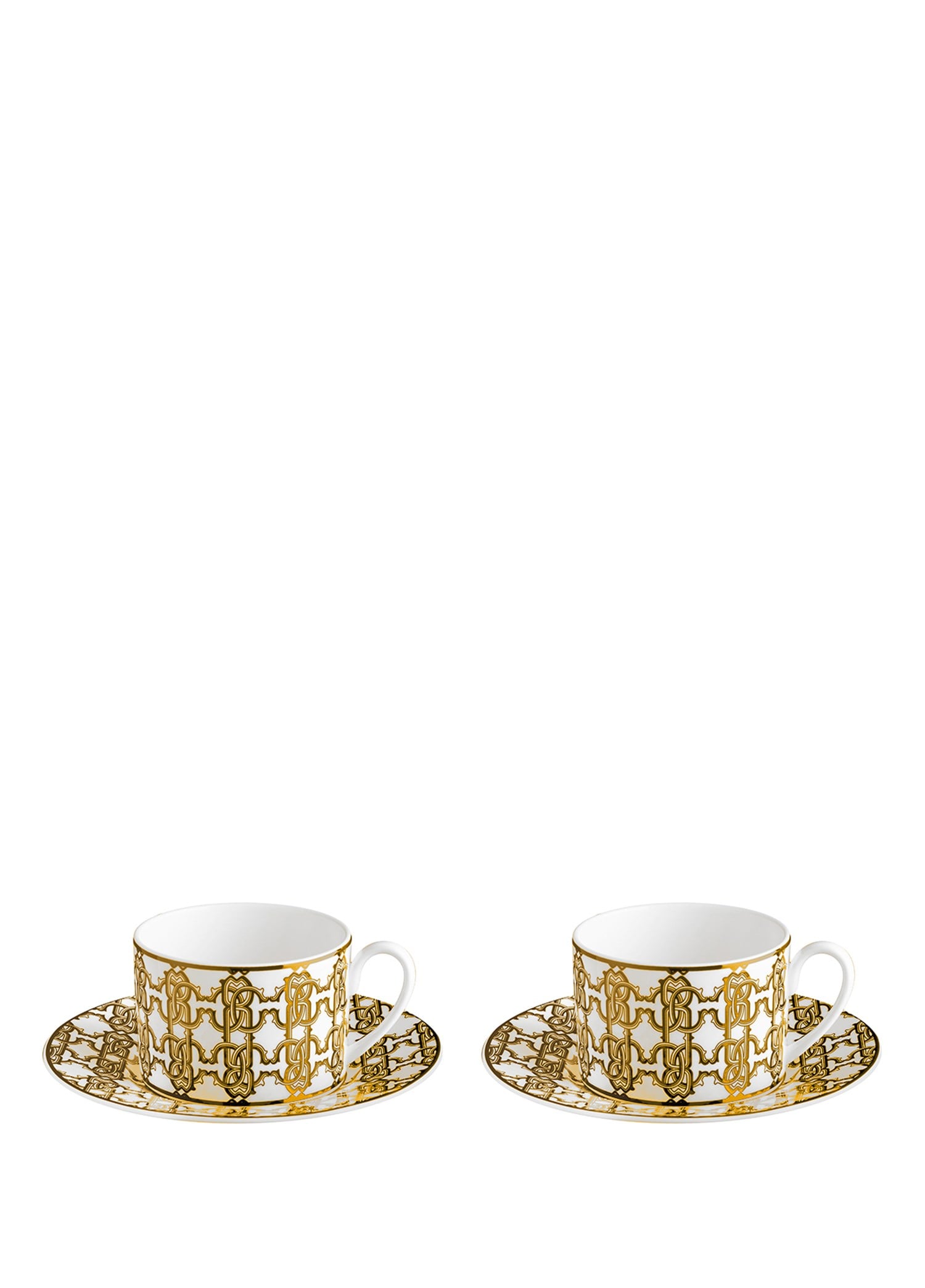 ROBERTO CAVALLI MONOGRAM GOLD - 2 KISILIK KAHVE/CAY FINCAN VE TABAGI, 0,22 L, 4 PARCA