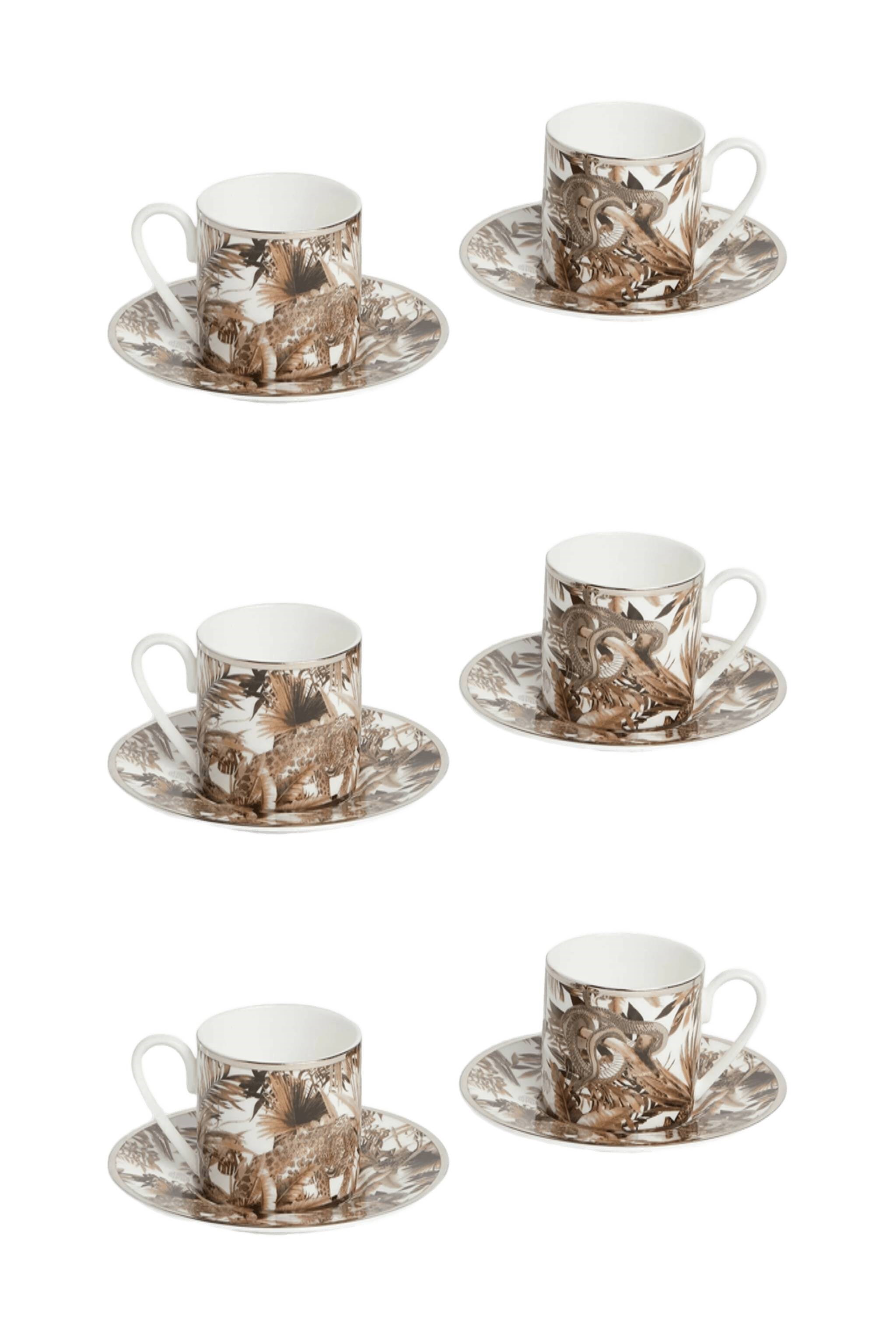ROBERTO CAVALLİ – TROPİCAL JUNGLE WHİTE – COFFEE CUP & SAUCER – CYLINDRIC SHAPE (6PCS)