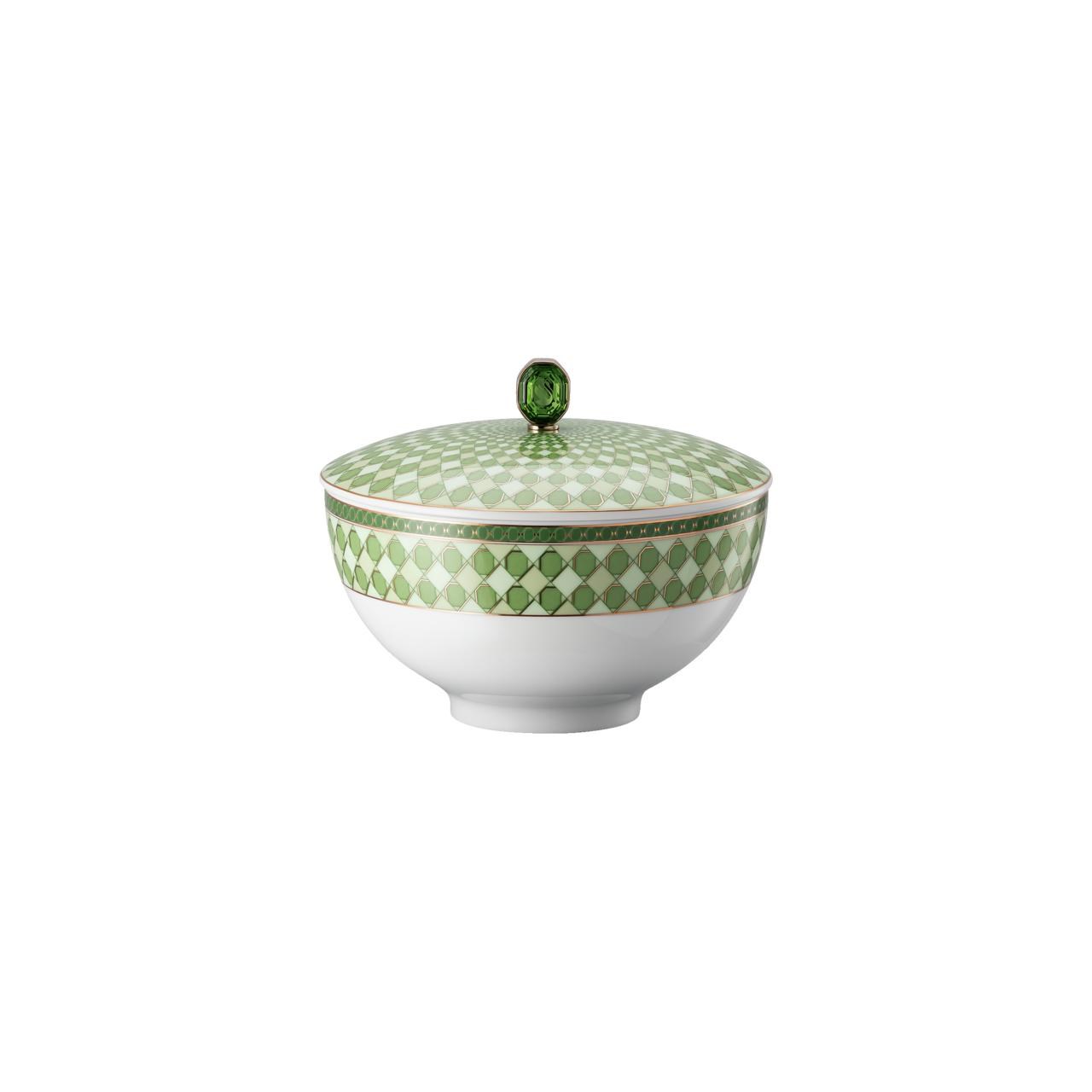 ROSENTHAL X SWAROVSKI SIGNUM FERN -KAPAKLI KASE, YESIL, 15 CM