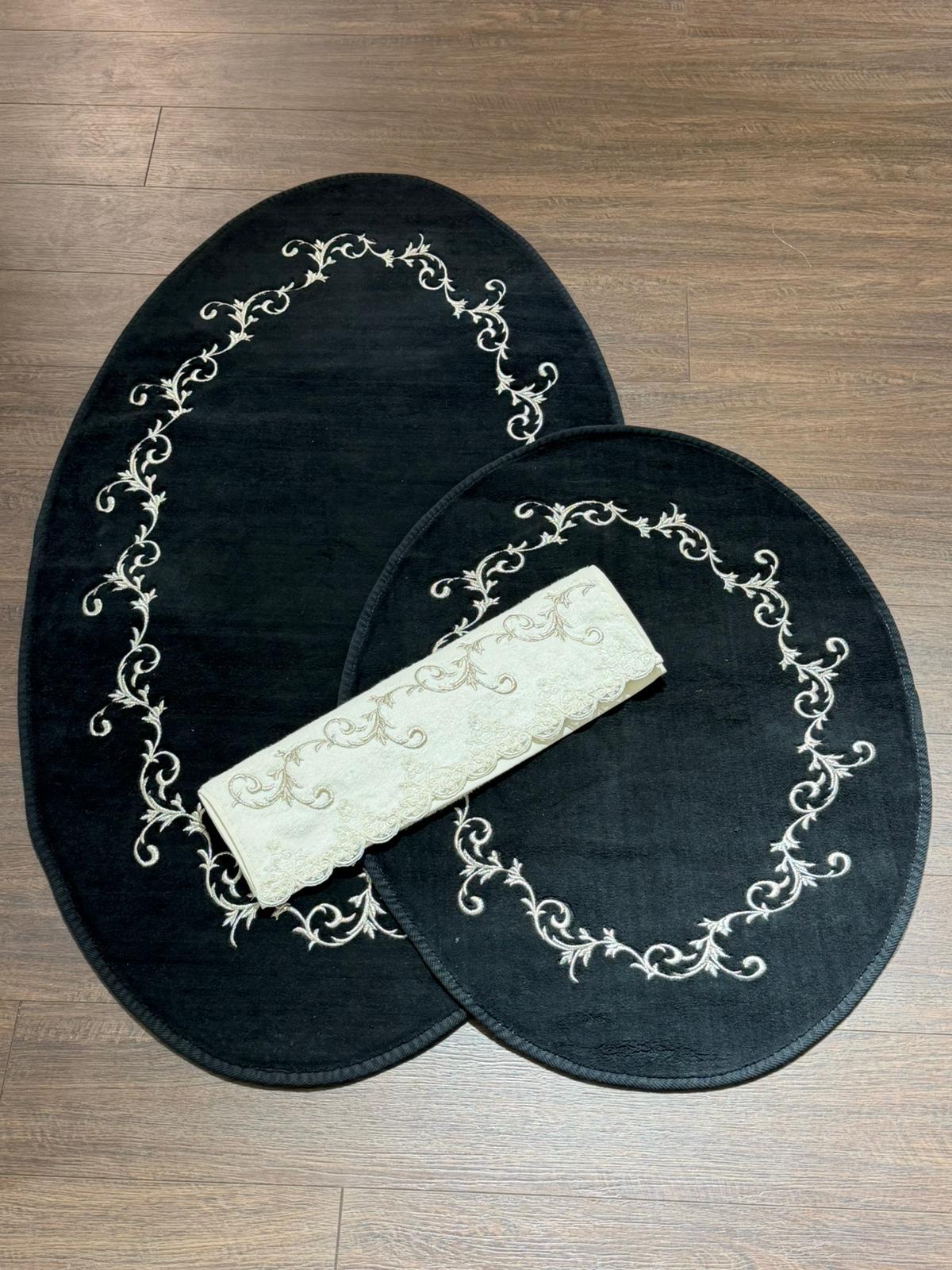 SİYAH BAROK MODEL GÜMÜŞ PASPAS TAKIMI 70X120 CM