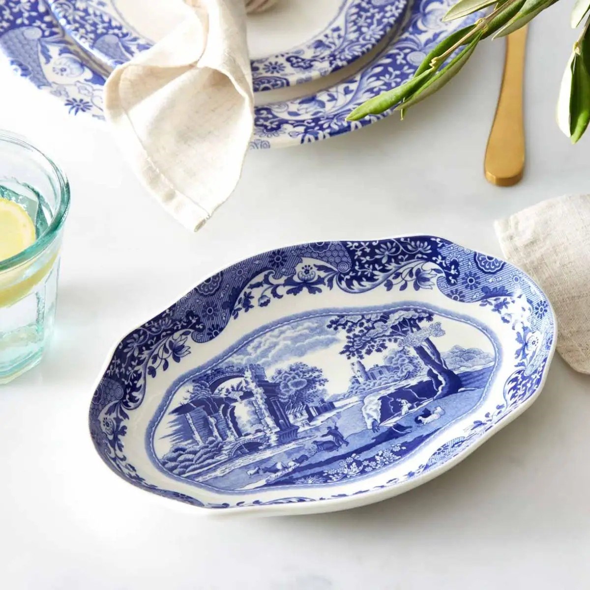 SPODE FLUTED OVAL DISH 21 CM BLUE ITALIAN