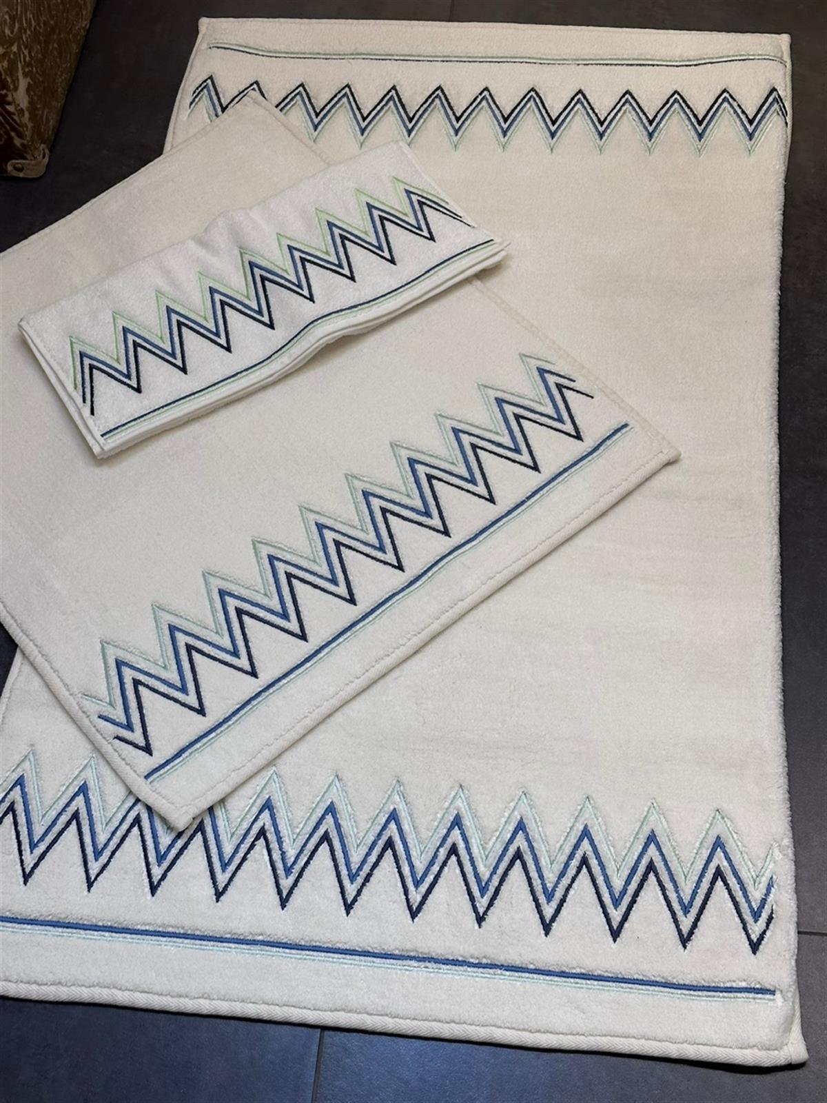 Zigzag Mavi Nakışlı Paspas Takımı