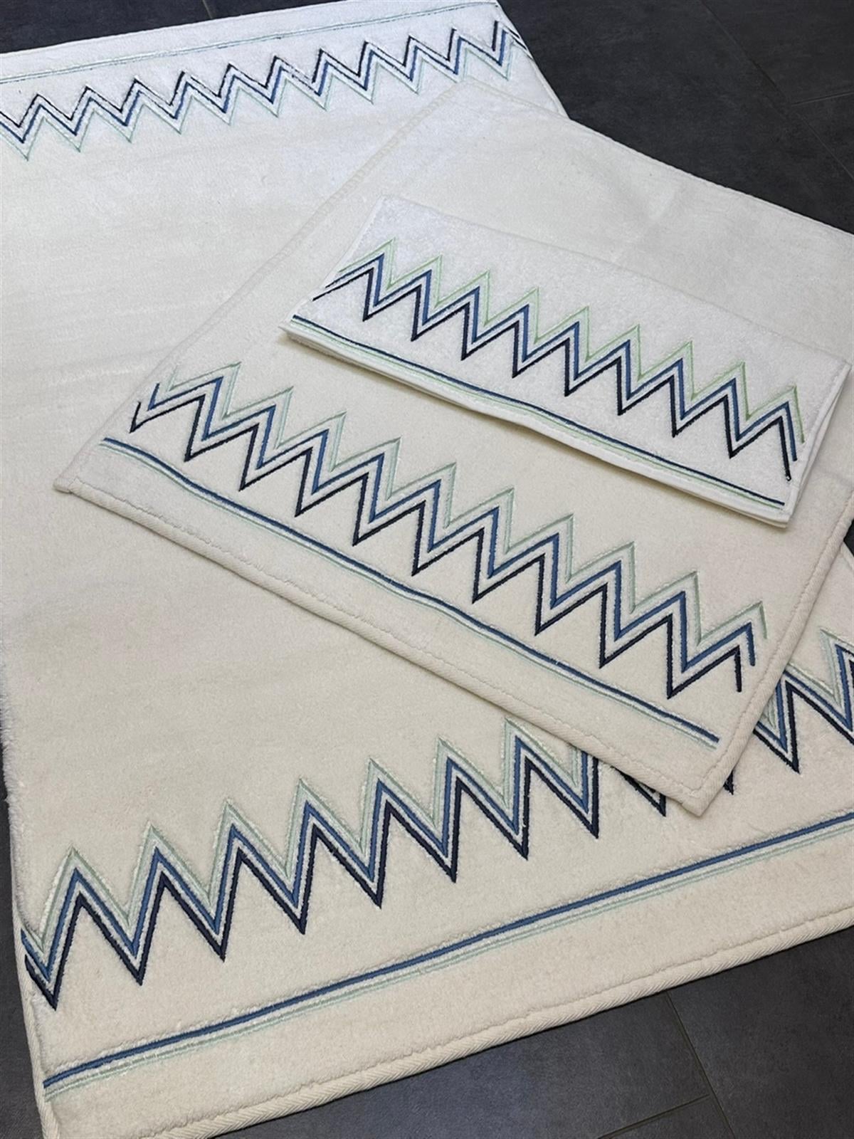 Zigzag Mavi Nakışlı Paspas Takımı