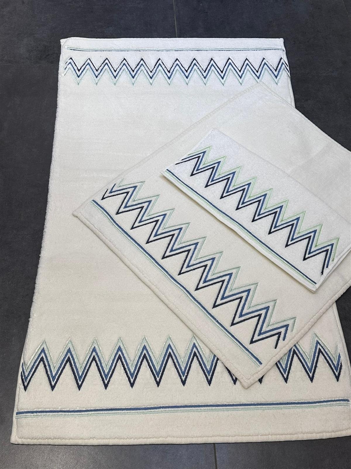 Zigzag Mavi Nakışlı Paspas Takımı