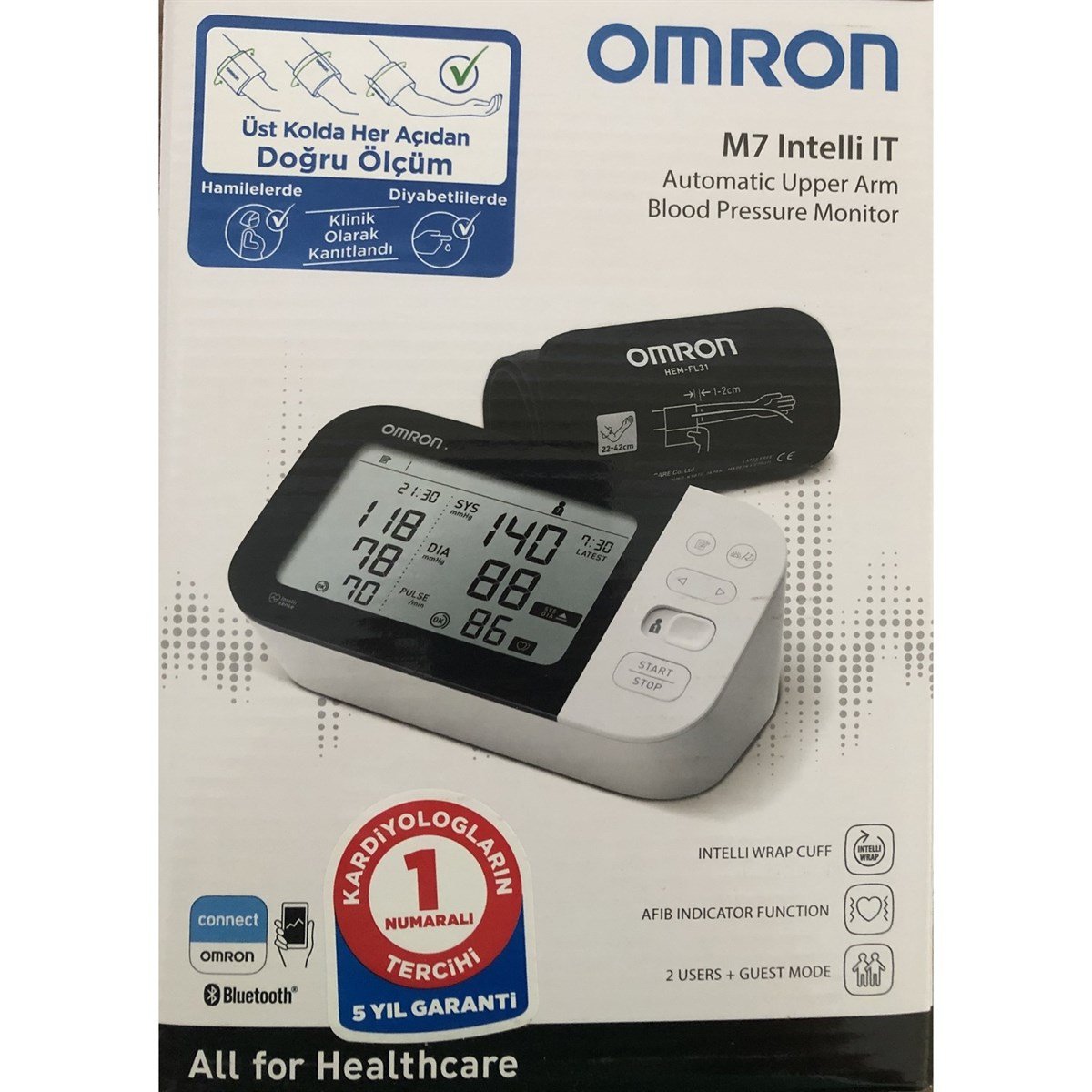 Omron M7 HEM-7361T-EBK Koldan Ölçer Çift Hafızalı Tansiyon Aleti