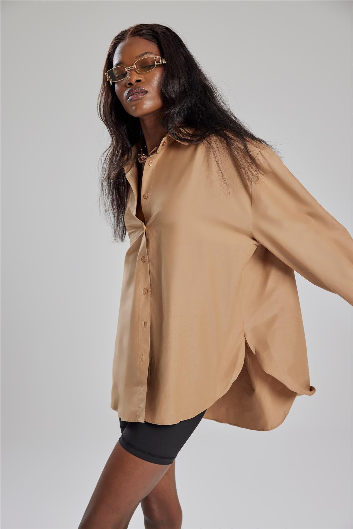 Alejandro Sütlü Kahve Oversize Gömlek