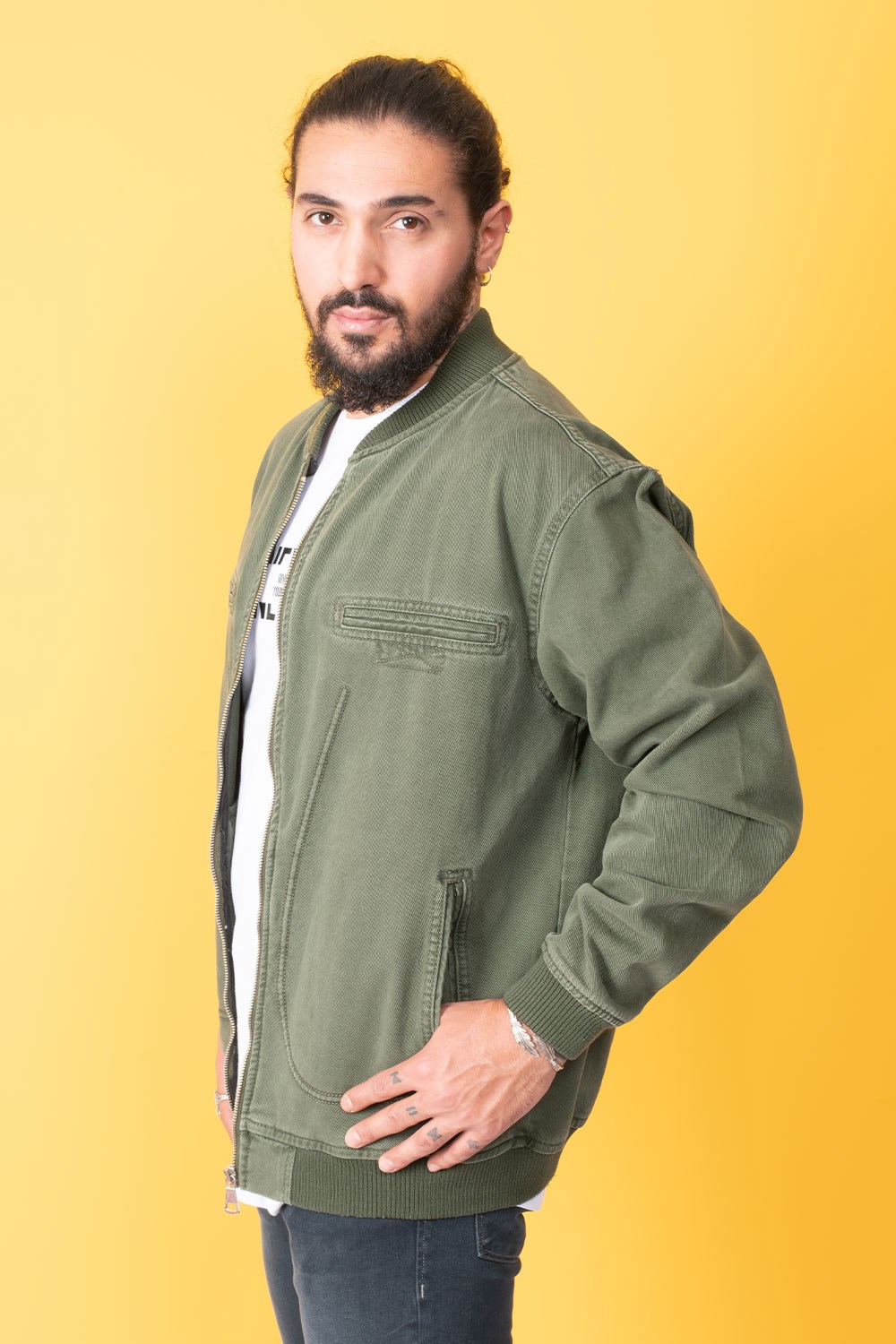 Erkek Haki Yeşil Hakim Yaka Mont