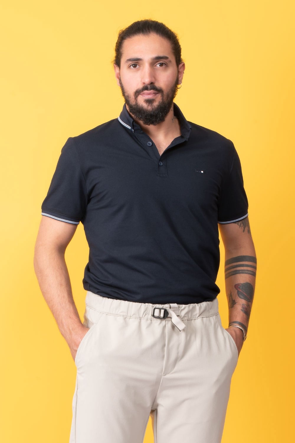 Erkek Lacivert İtalyan Yaka T-Shirt