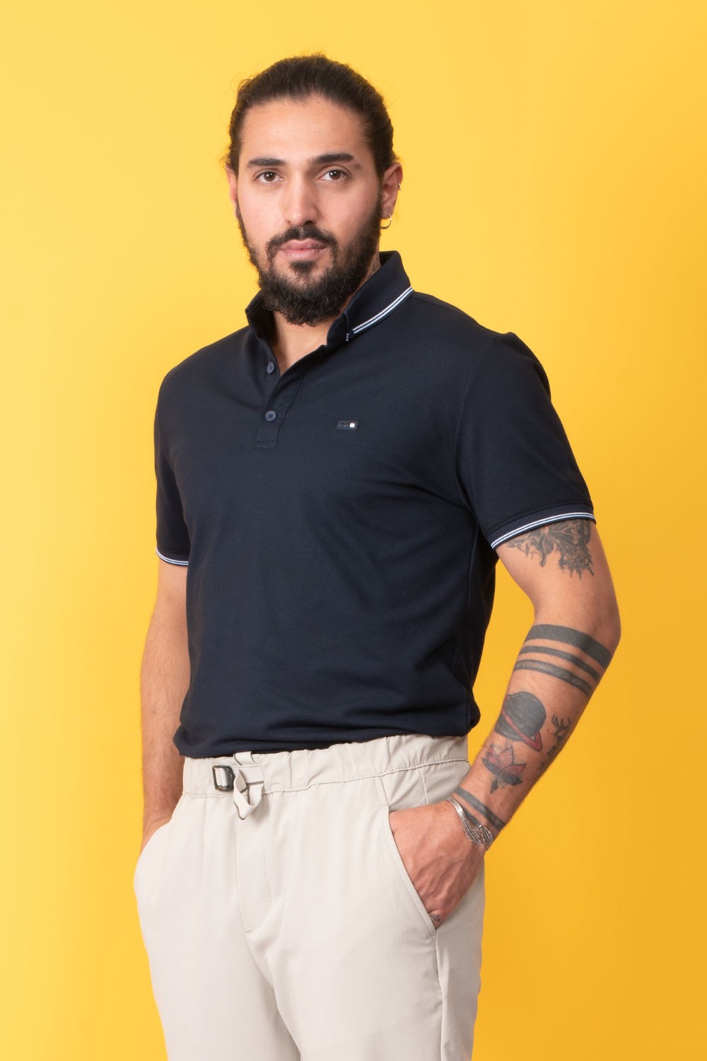Erkek Lacivert İtalyan Yaka T-Shirt