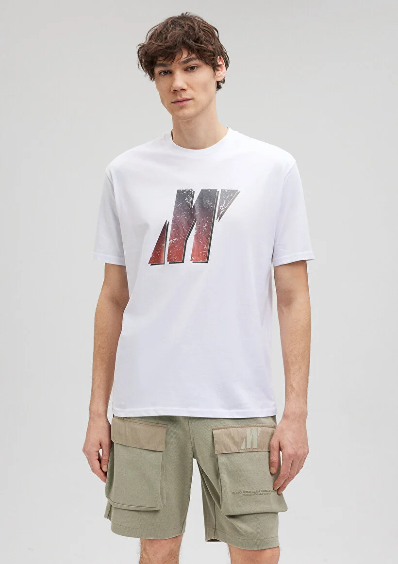 Pranga Erkek Beyaz M0612185-620 Pro Baskılı T-Shirt - TSH.ERK.533