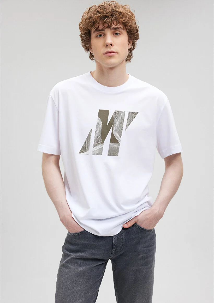 Pranga Erkek Beyaz M0612188-620 Baskılı T-Shirt - TSH.ERK.526