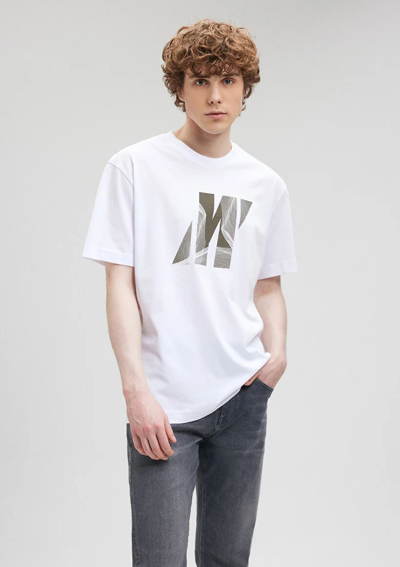 Pranga Erkek Beyaz M0612188-620 Baskılı T-Shirt - TSH.ERK.526