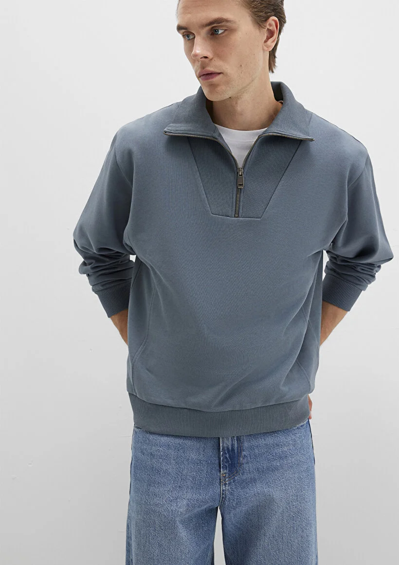 Pranga Erkek Gri M0s10368-80889 Yarım Fermuarlı Sweatshirt - SWT.ERK.264