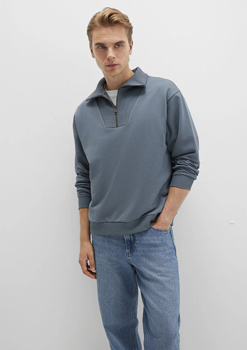Pranga Erkek Gri M0s10368-80889 Yarım Fermuarlı Sweatshirt - SWT.ERK.264