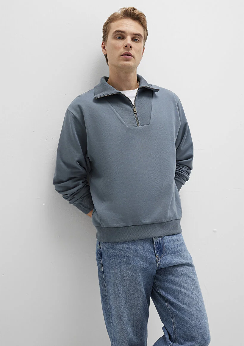 Pranga Erkek Gri M0s10368-80889 Yarım Fermuarlı Sweatshirt - SWT.ERK.264