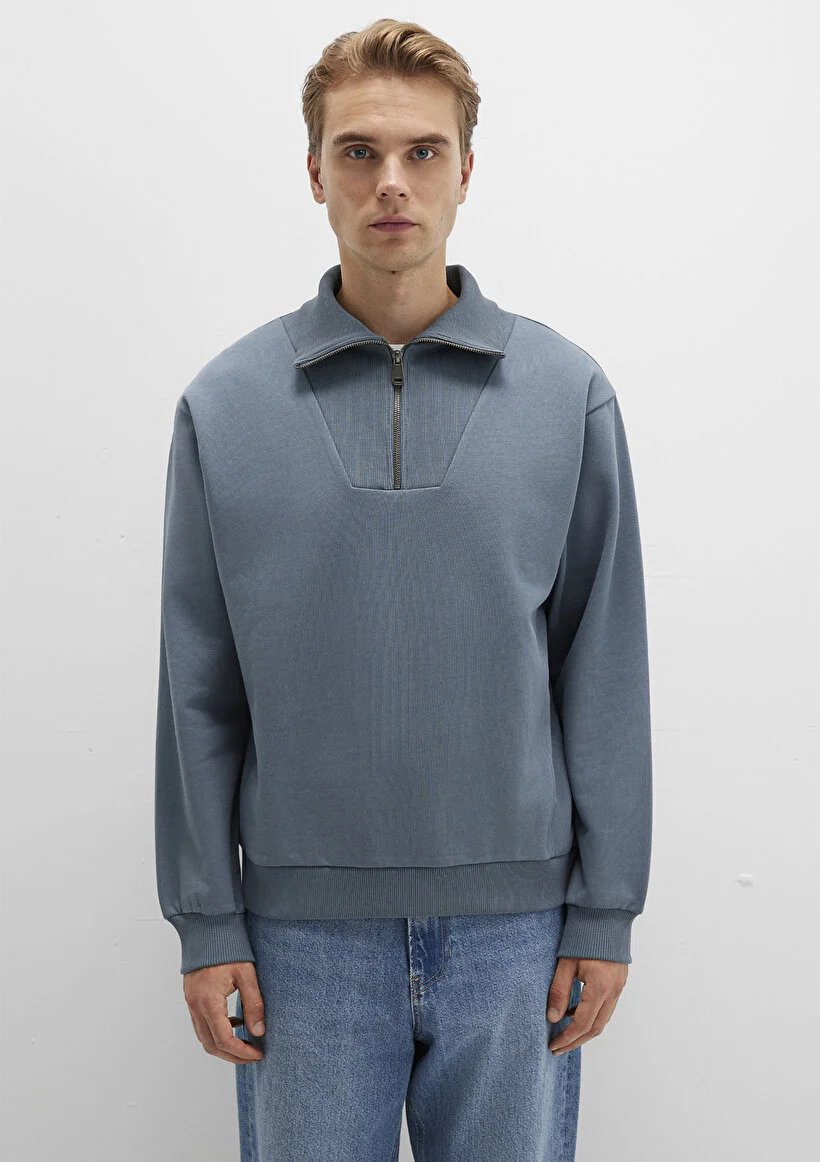 Pranga Erkek Gri M0s10368-80889 Yarım Fermuarlı Sweatshirt - SWT.ERK.264