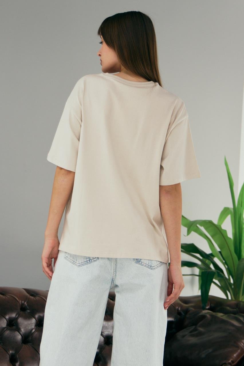 Pranga Kadın Bej Kuş Baskılı T-Shirt - TSH.KD.0613