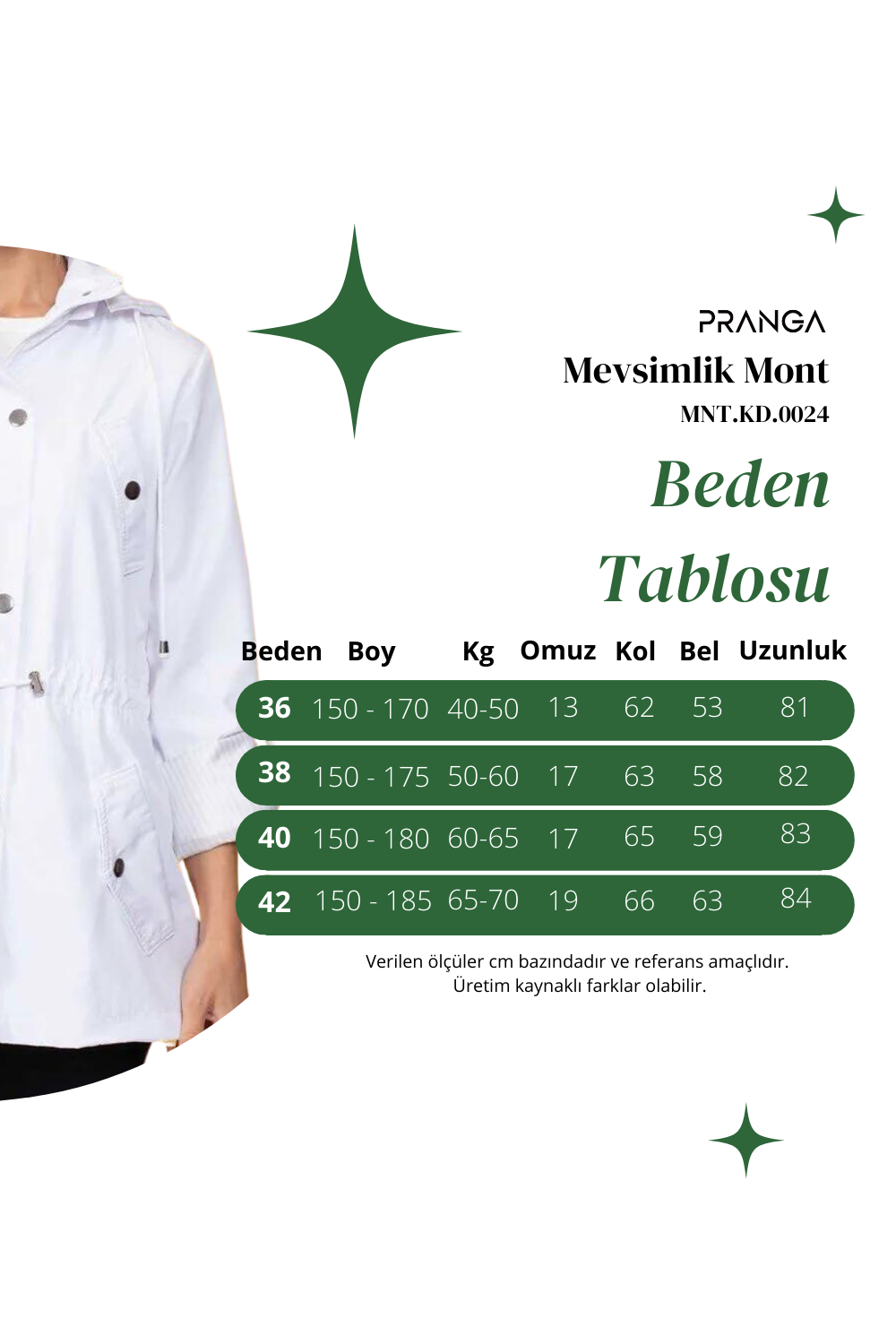 Pranga Kadın Beyaz Kapüşonlu Mevsimlik Mont - MNT.KD.0024