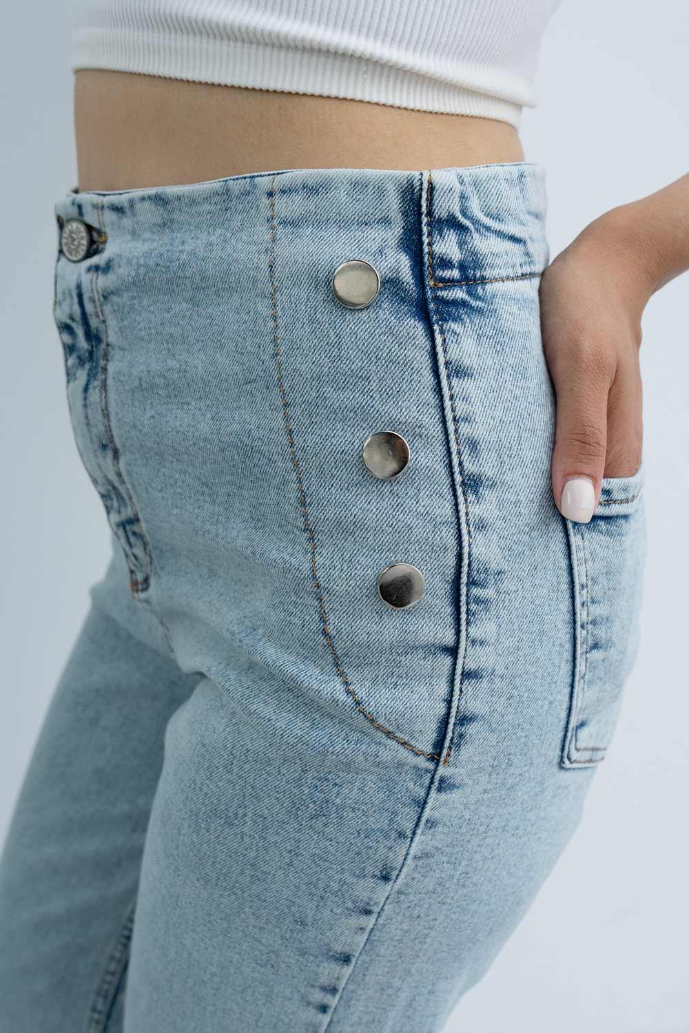 Pranga Kadın Buz Mavi Düğme Detaylı Pantolon - PNT.KD.0727
