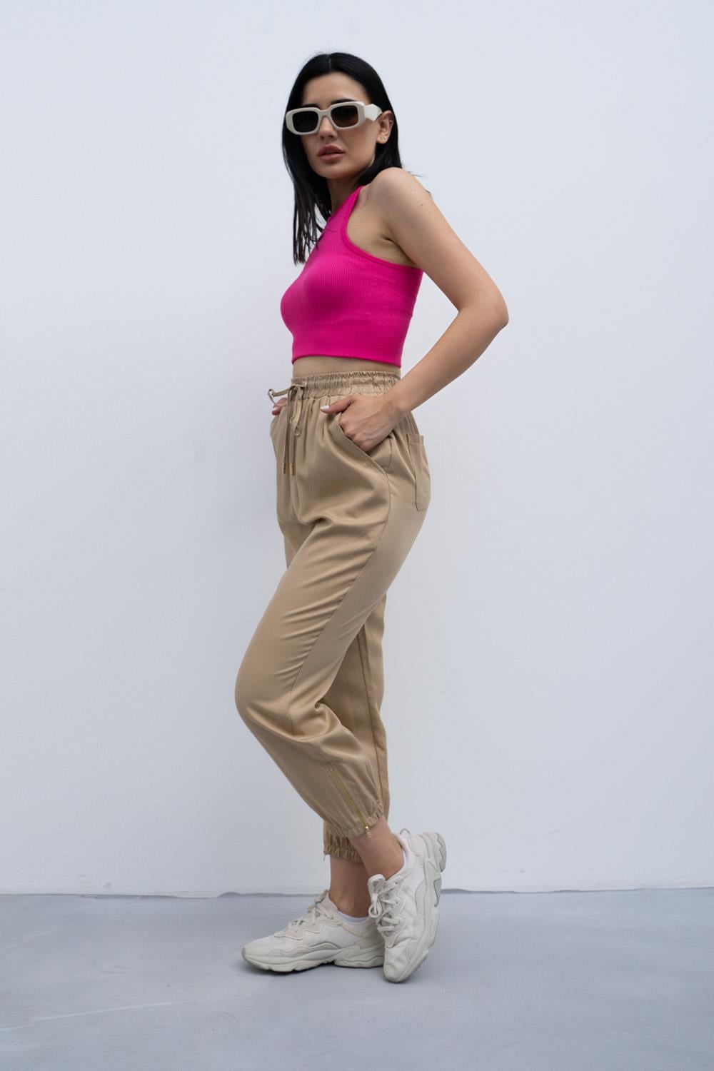 Pranga Kadın Camel Paça Fermuarlı Pantolon - PNT.KD.0706
