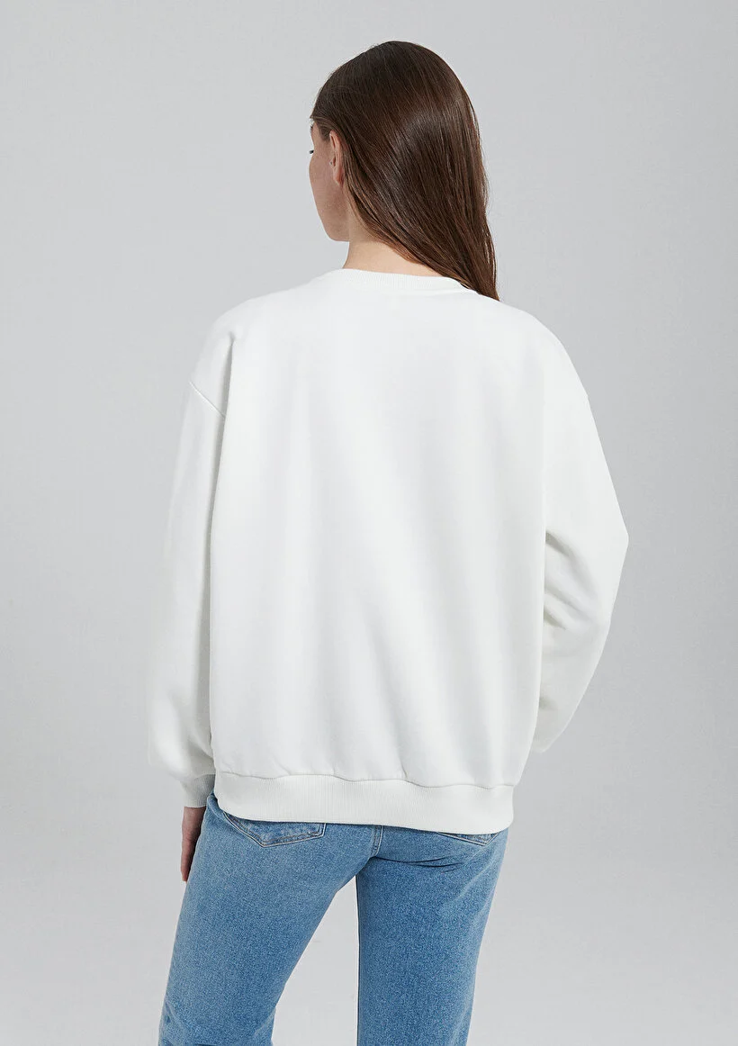Pranga Kadın Ekru M1611192-70057 Bisiklet Yaka Sweatshirt - SWT.KD.0218