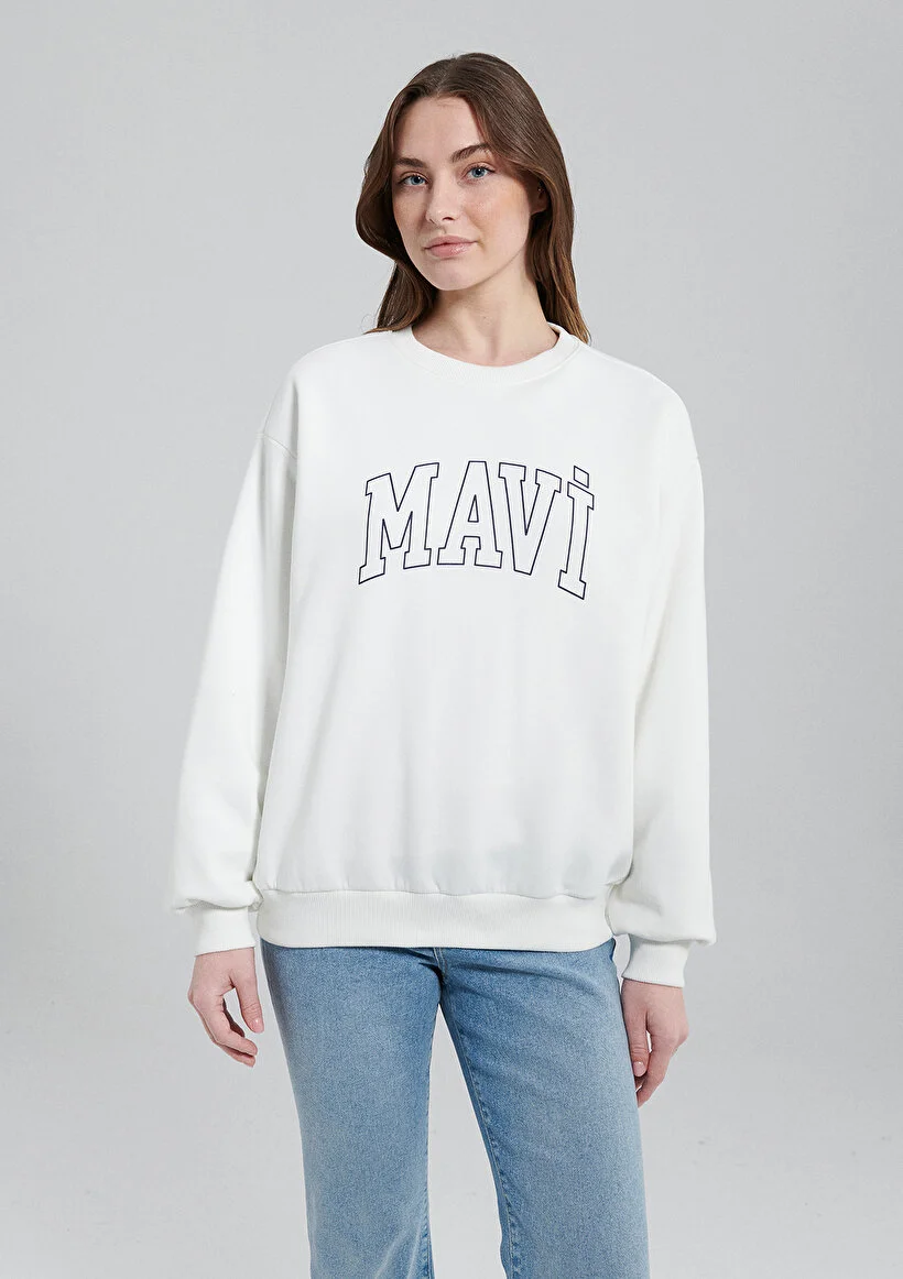 Pranga Kadın Ekru M1611192-70057 Bisiklet Yaka Sweatshirt - SWT.KD.0218