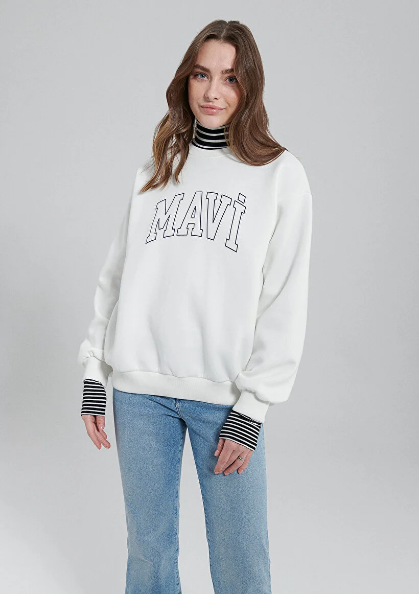 Pranga Kadın Ekru M1611192-70057 Bisiklet Yaka Sweatshirt - SWT.KD.0218