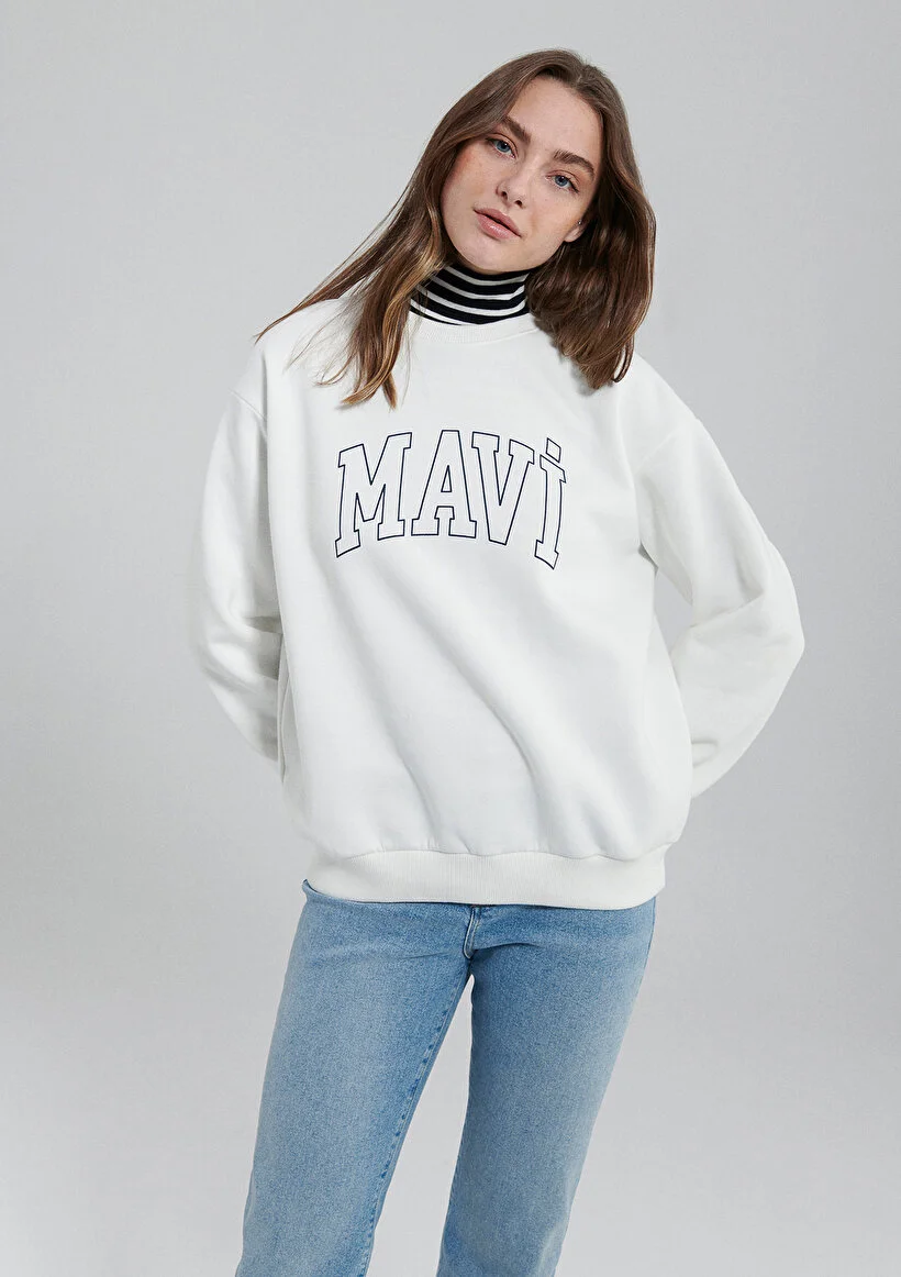 Pranga Kadın Ekru M1611192-70057 Bisiklet Yaka Sweatshirt - SWT.KD.0218