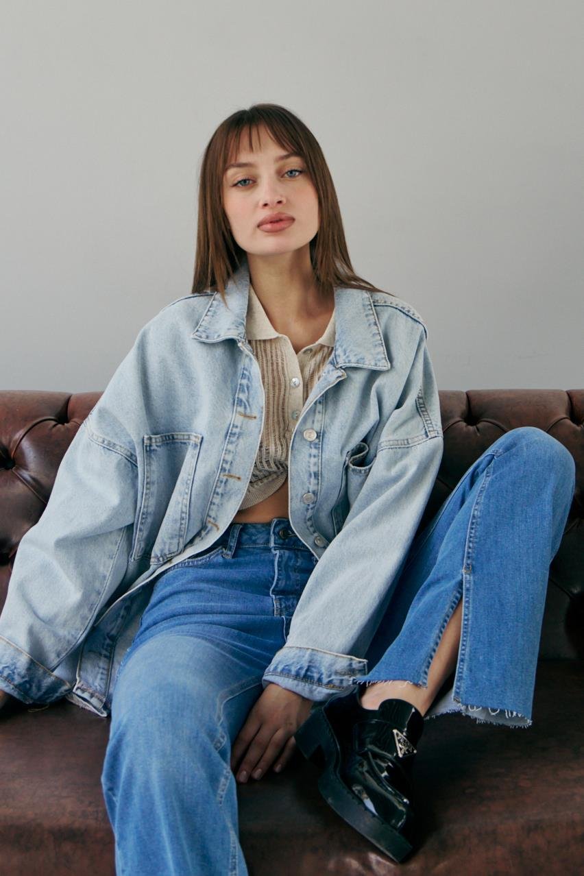 Pranga Kadın Mavi Oversize Cepli Gömlek - GML.KD.0242