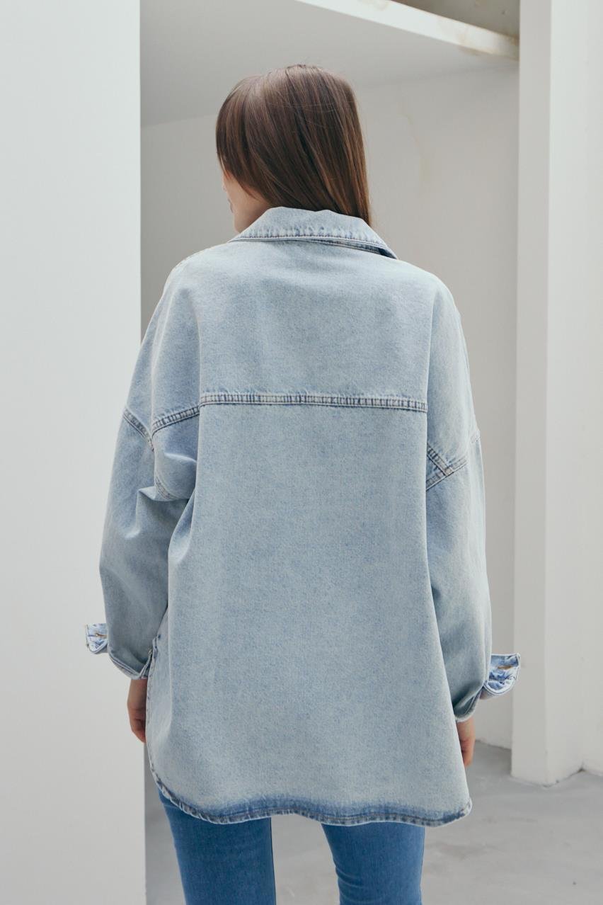 Pranga Kadın Mavi Oversize Cepli Gömlek - GML.KD.0242