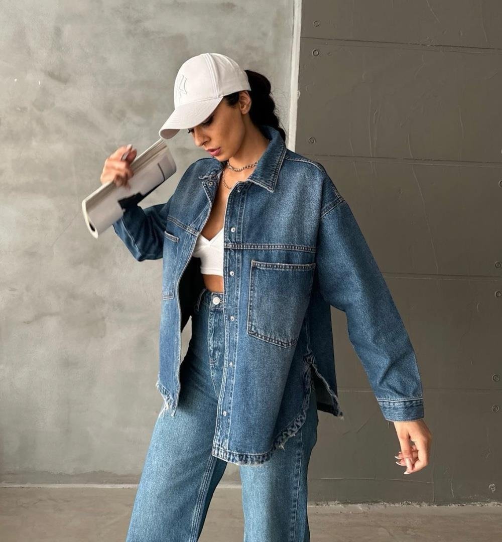 Pranga Kadın Mavi Oversize Kot Ceket - CKT.KD.0190