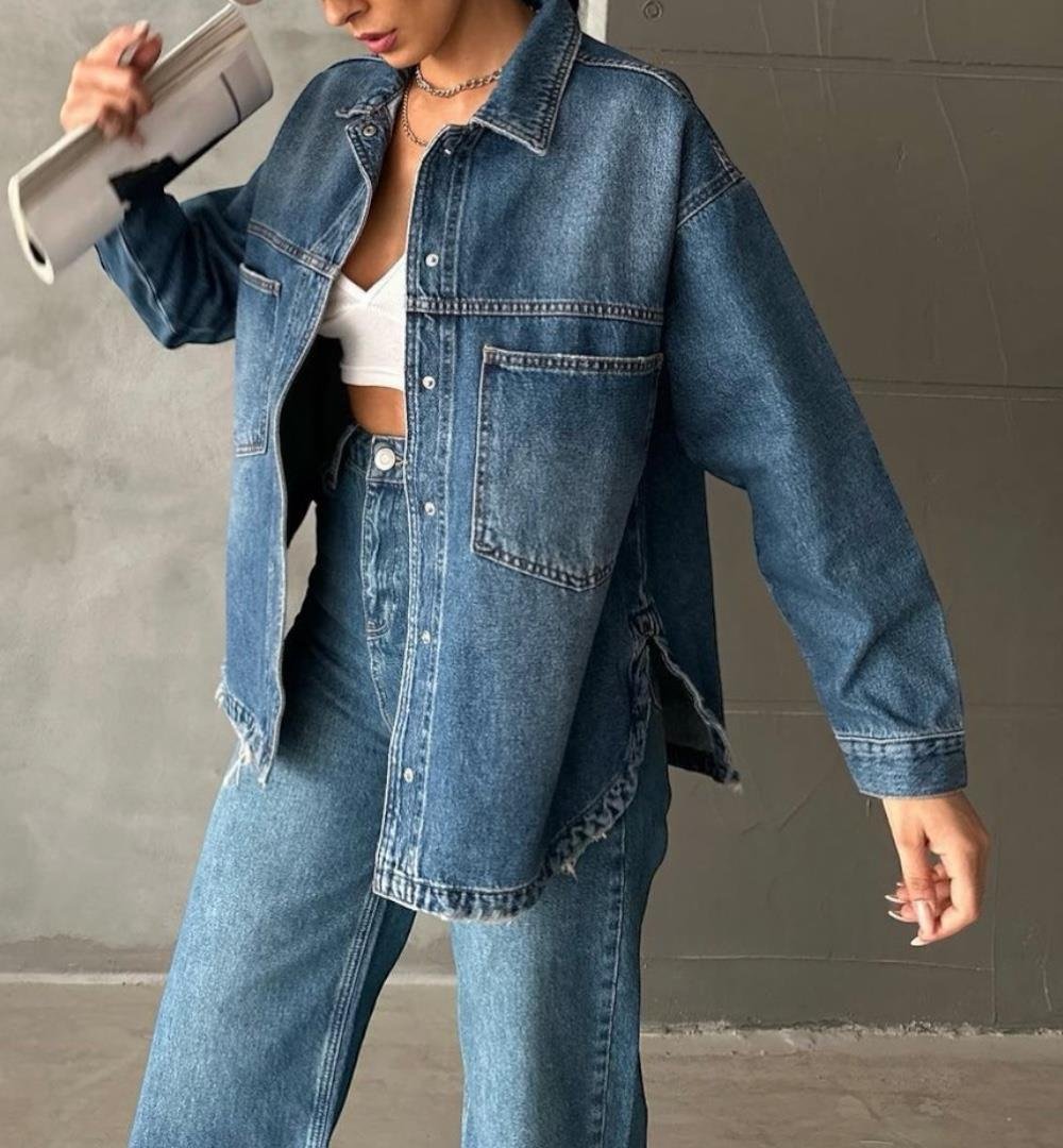 Pranga Kadın Mavi Oversize Kot Ceket - CKT.KD.0190