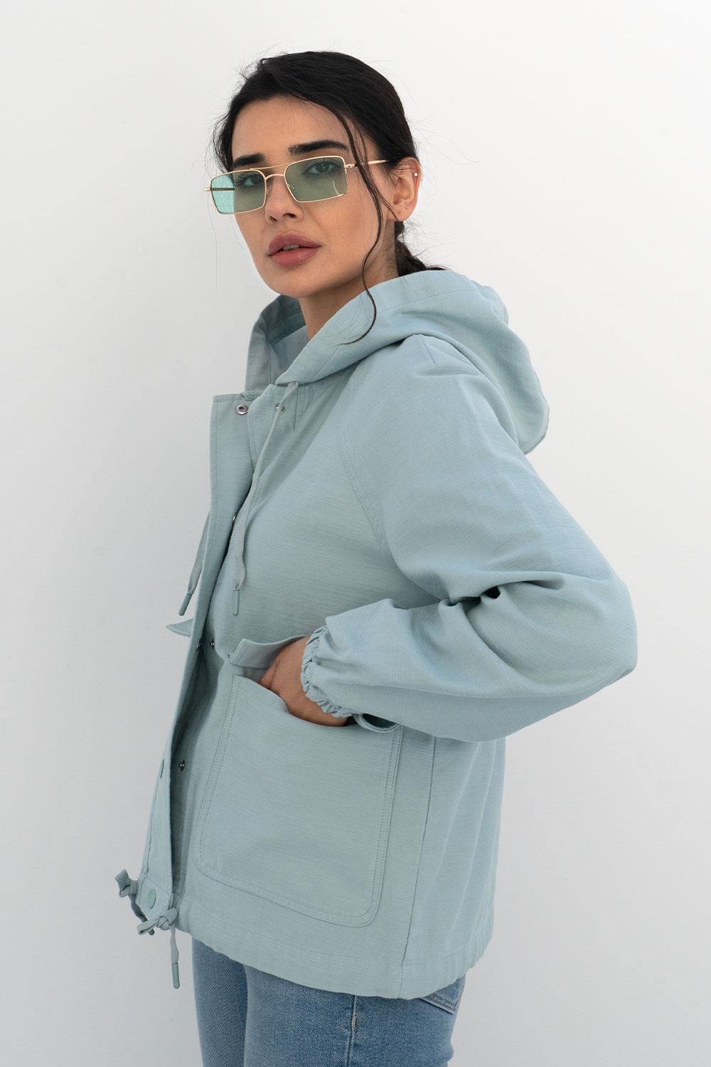 Pranga Kadın Mint Yeşili Kapişonlu Mevsimlik Mont - CKT.KD.0122