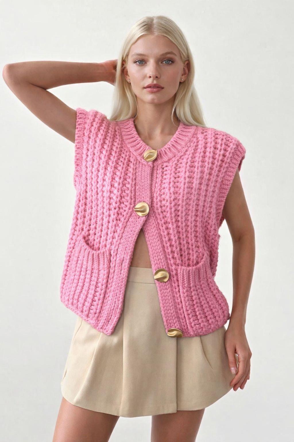 Pranga Kadın Pembe 4899 Selanik Desen Yelek - YLK.KD.0120