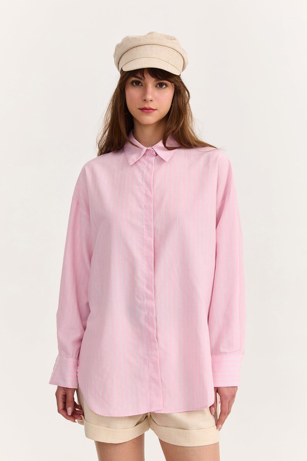 Pranga Kadın Pembe Çizgili Gömlek - GML.KD.0288