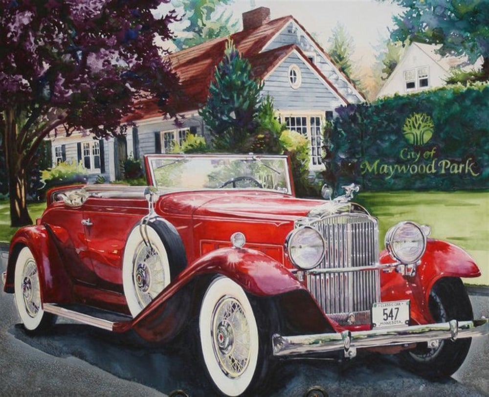 1932 Model Bugatti Convertible Elmas Mozaik Tablo 64x53cm
