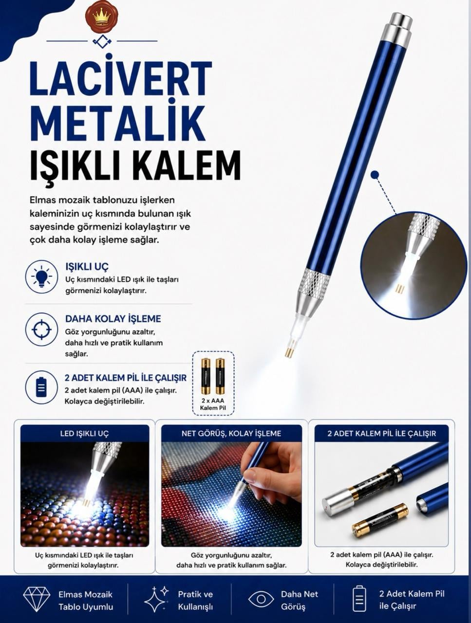 AKSESUARMarcel Sanat Elmas Mozaik Tablo & Diamond Painting TurkeyM2017LCVRTIKLMMARCEL Lacivert Metalik Işıklı Taş Tutma Kalemi