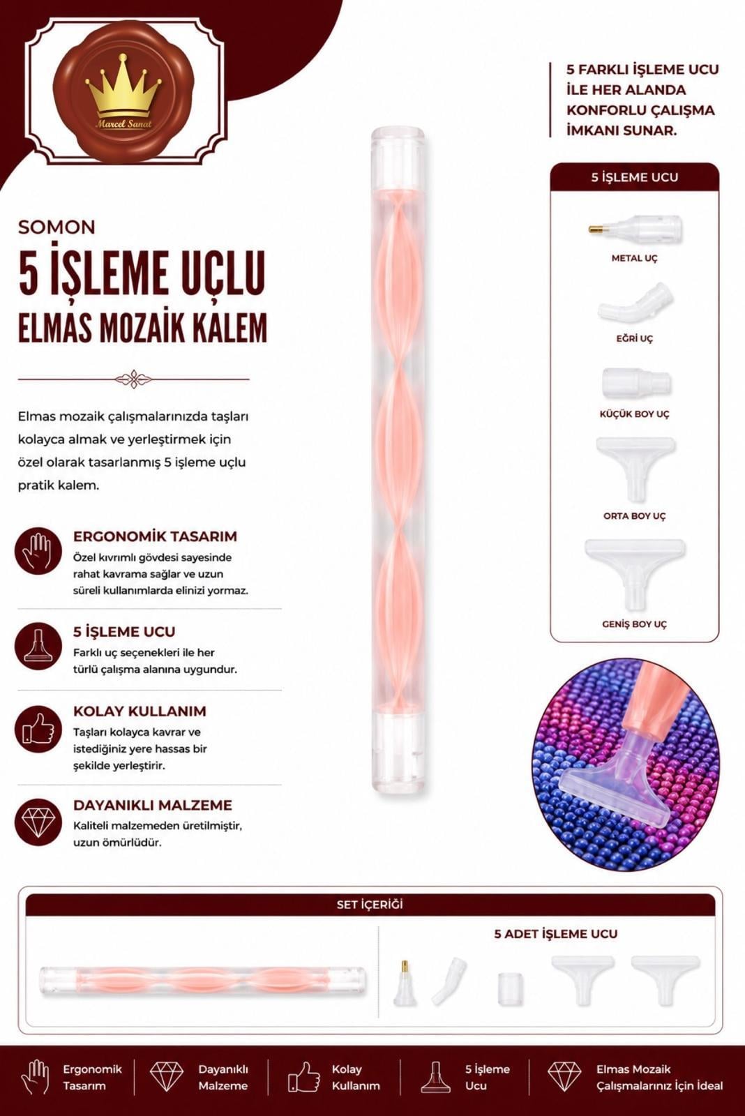 AKSESUARMarcel Sanat Elmas Mozaik Tablo & Diamond Painting TurkeyM2017SMNELMKLMMARCEL Somon İşleme Uçlu Elmas Mozaik Kalemi