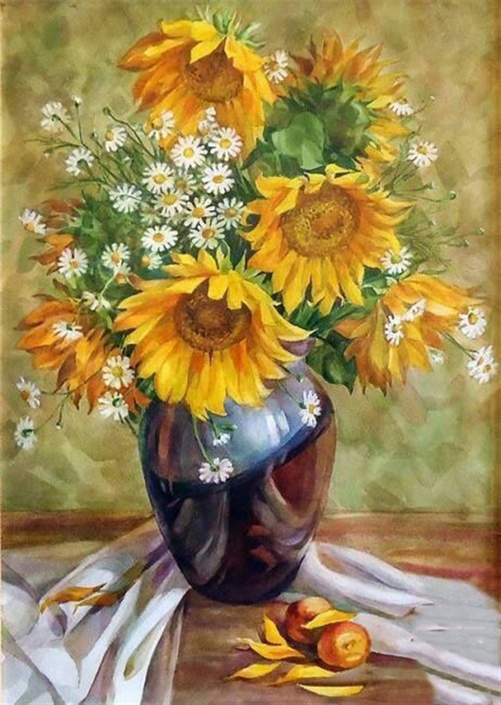 Ayçiçeği ve Papatyalar Elmas Mozaik Tablo 41x46cm