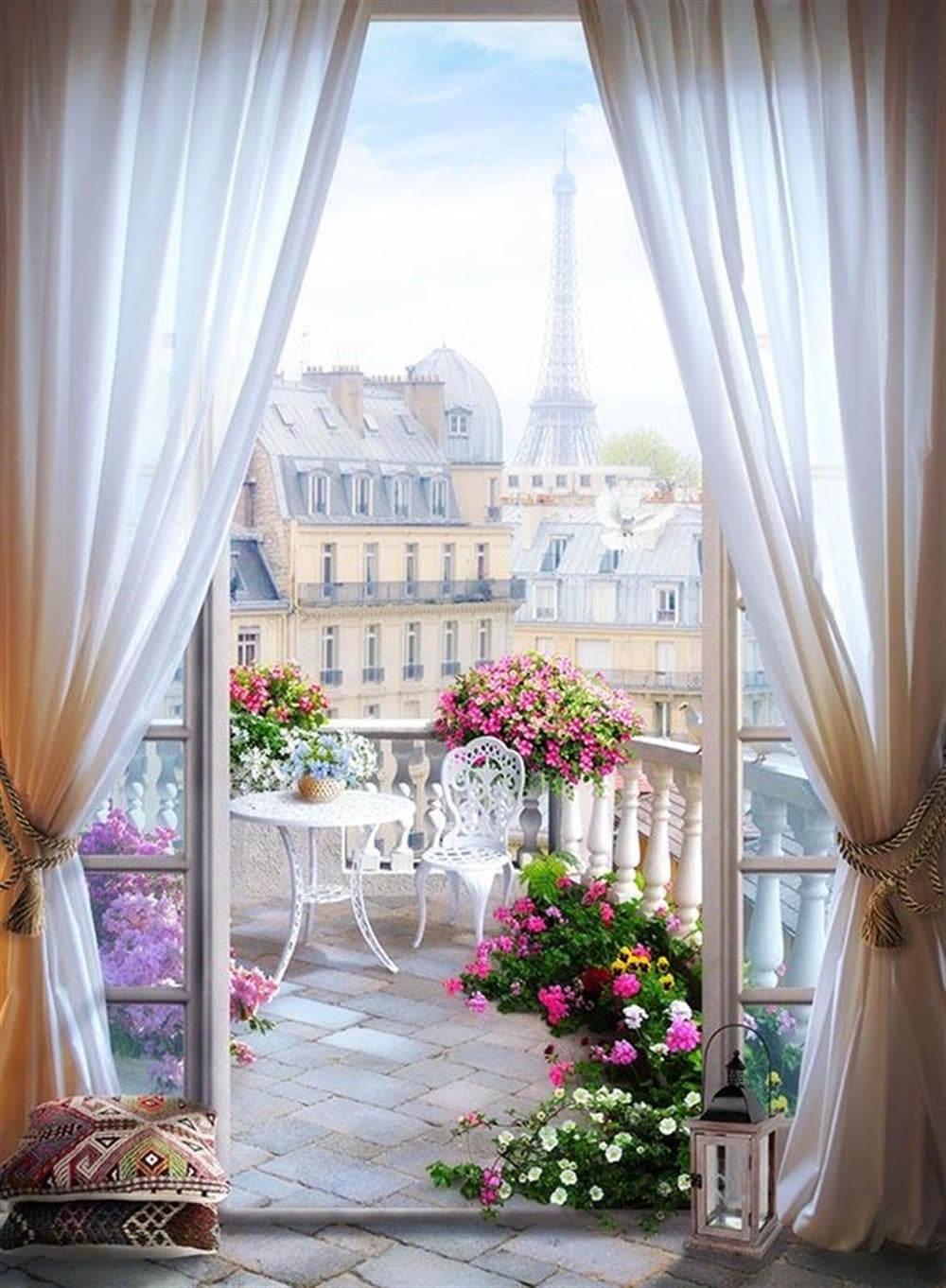Balkon ve Eyfel Elmas Mozaik Tablo