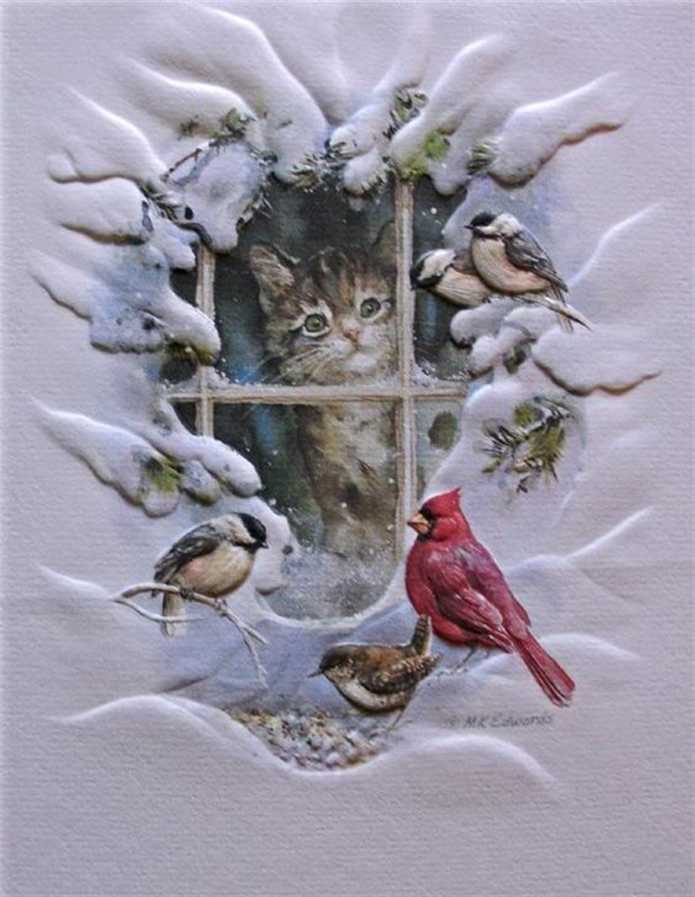 CANLILARMarcel Sanat Elmas Mozaik Tablo & Diamond Painting TurkeyM20173557Karlı Penceredeki Kediler Ve Kuşlar Marcel Sanat Elmas Mozaik Tablo 46x58cm