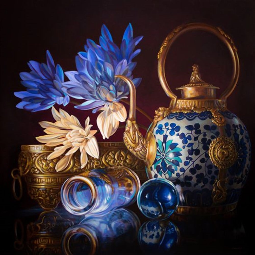 KLASİKMarcel Sanat Elmas Mozaik Tablo & Diamond Painting TurkeyM20173716Mavi Çiçek Ve Klasik Objeler Marcel Sanat Elmas Mozaik Tablo 58x58cm