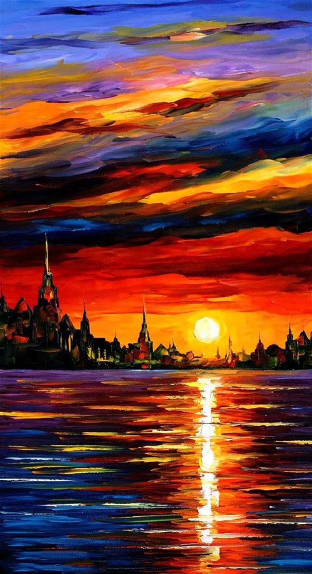 Leonid Afremov Rengarenk Gökyüzü ve Yansıması Elmas Mozaik Tablo 30x55cm