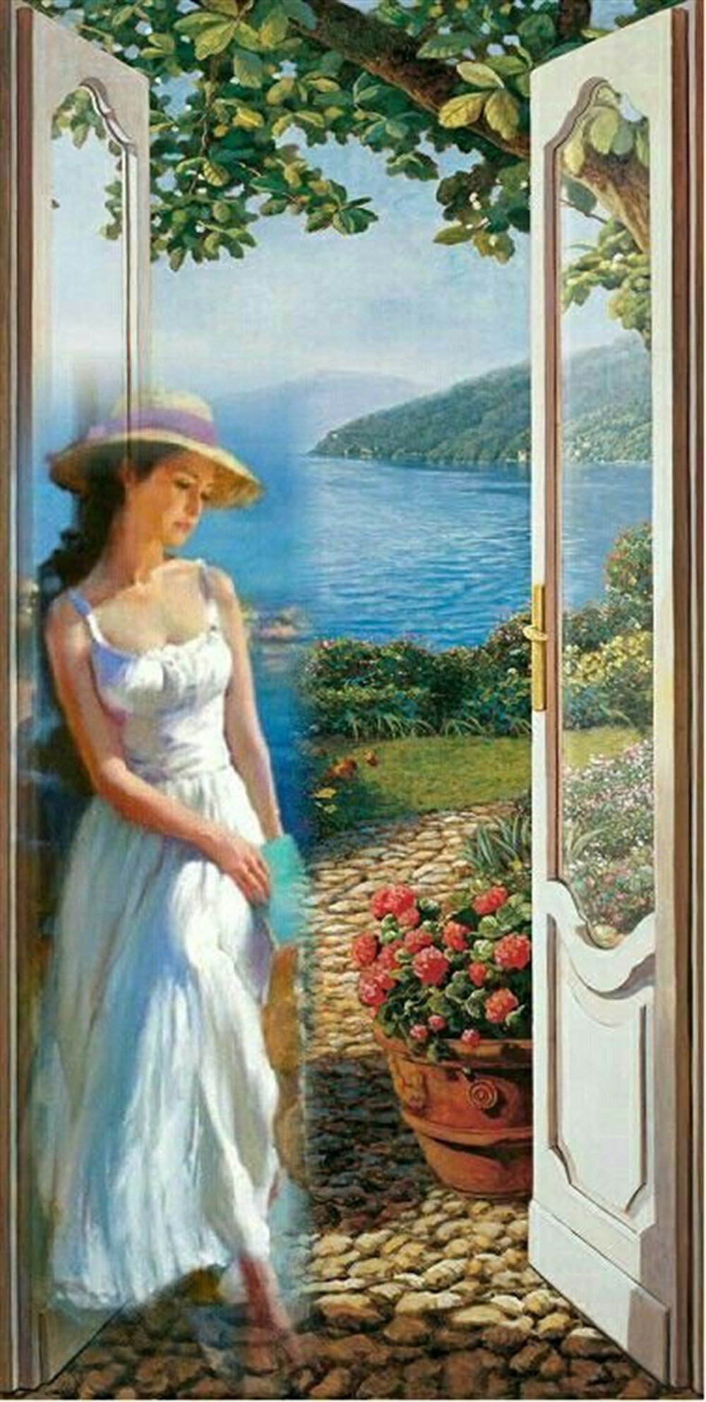 MANZARAMarcel Sanat Elmas Mozaik Tablo & Diamond Painting TurkeyM20173445Manzaradaki Beyaz Elbiseli Kadın Marcel Sanat Elmas Mozaik Tablo 38x76