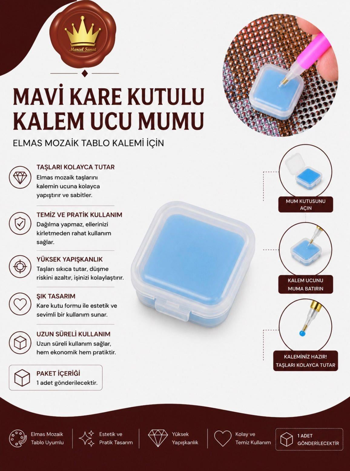 MARCEL Mavi Kare Kutu Kalem Ucu Mumu ( 5 adet mum )AKSESUARMarcel Sanat Elmas Mozaik Tablo & Diamond Painting TurkeyM2017MVİKREMUM(T)MARCEL Mavi Kare Kutu Kalem Ucu Mumu ( 5 adet mum )