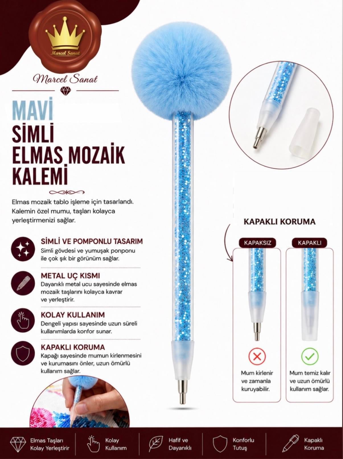 MARCEL Mavi Simli ve Ponponlu Elmas Mozaik Kalemi AKSESUARMarcel Sanat Elmas Mozaik Tablo & Diamond Painting TurkeyM2017MVİLSPPNLMARCEL Mavi Simli ve Ponponlu Elmas Mozaik Kalemi 