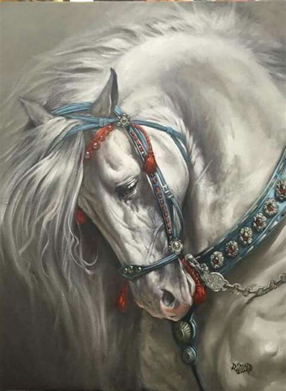 Marcel Sanat Beyaz At Elmas Mozaik Tablo 41x56cm